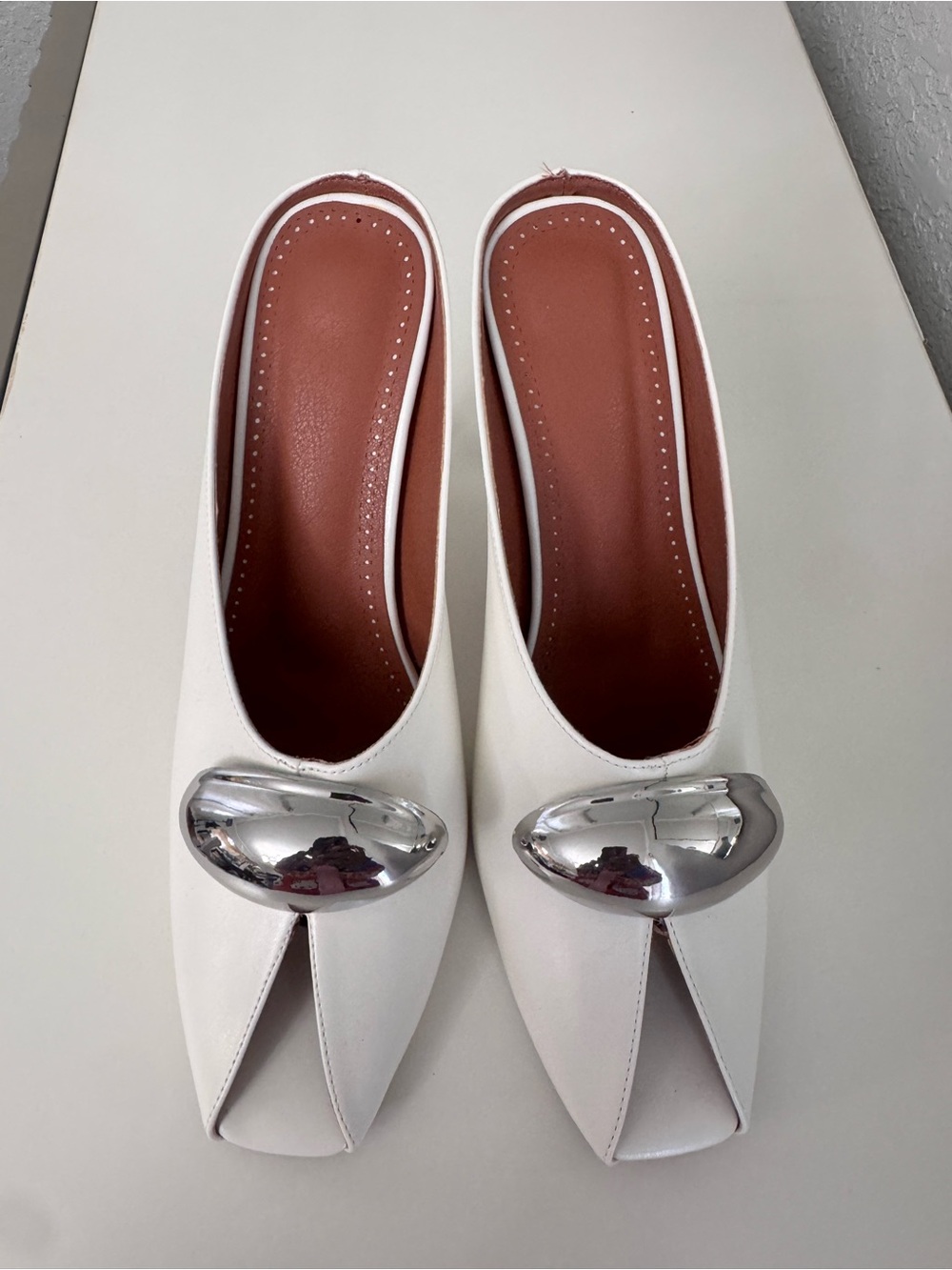 White OpenToe Statement Heel with Silver Accent - Picture 5 of 10